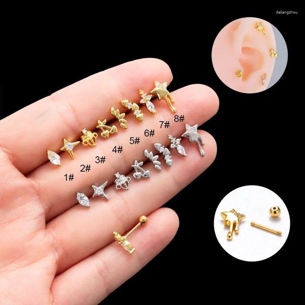 Bolzenohrringe 1 Stcs niedliche Mini Zirkonstern Geometrische Form Ohrring kleiner Goldfarbe Stahlschraubenstangen Kupfer Ohrknorpel Piercing Schmuck Schmuck