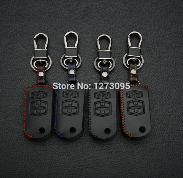 Hand genähte Lederauto -Kofferabdeckung Mazda 2 Mazda 3 Mazda 5 Mazda 6 Mazda 8 4 Knöpfe Klapptaste FOB Keychain1803410