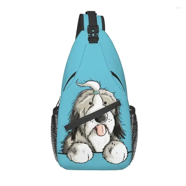 Mochila Casual Happy barbudo Collie Dog Sling Bag para viagens para caminhada masculino de animais de estimação do peito de peito ombro de peito