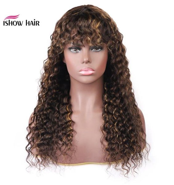 ISHOW è brasiliano 427 Ombre Deep Wave Human Hair Wigs con scoppi peruviani Deep riccio Nessuna parrucche in pizzo indiano Malesia per nero Wome6259473