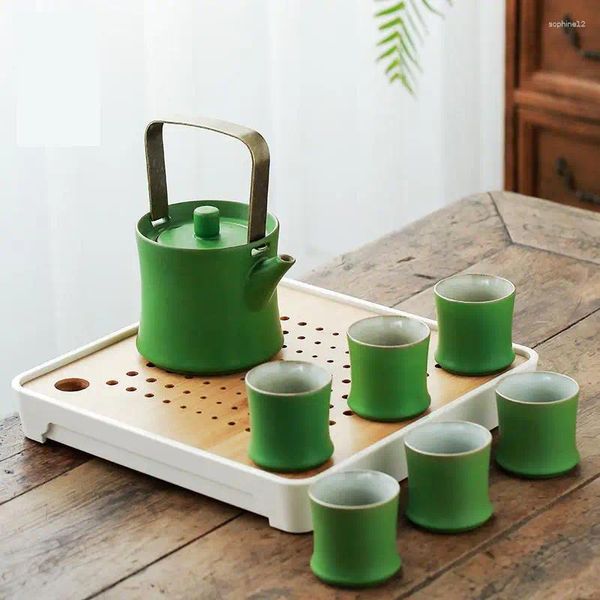 Conjuntos de teaware DrinkWare Ceramic House Housed Tea Conjunto simples e moderno Pote A de seis xícaras
