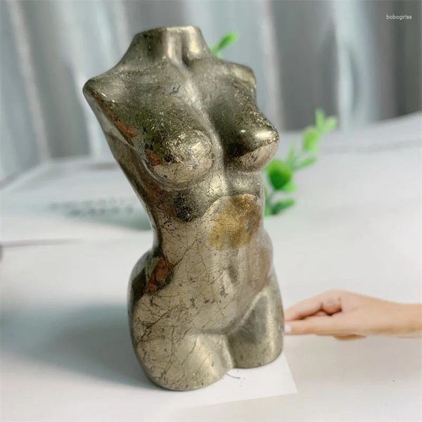 Estatuetas decorativas 8 cm de pirita natural cura Cristal Crystal Girl Modelo Modelo Corpo Naked Art Fture Mão esculpida Decoração Presente Ornamento