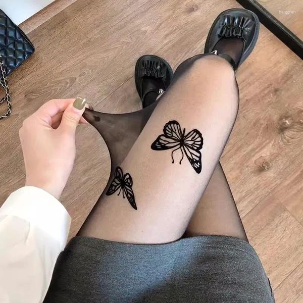 Mulheres meias góticas menina escura de borboleta sexia meias de rede de harajuku meias de malha de lingerie coxa de lingerie altas meias -calcinha