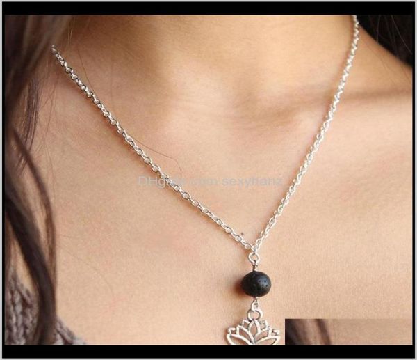Anhänger Lavarock Lotus Aromatherapie ätherische Öl Diffusor Halsketten natürliche schwarze Lavabad -Perlen Halskette Fashion3621076