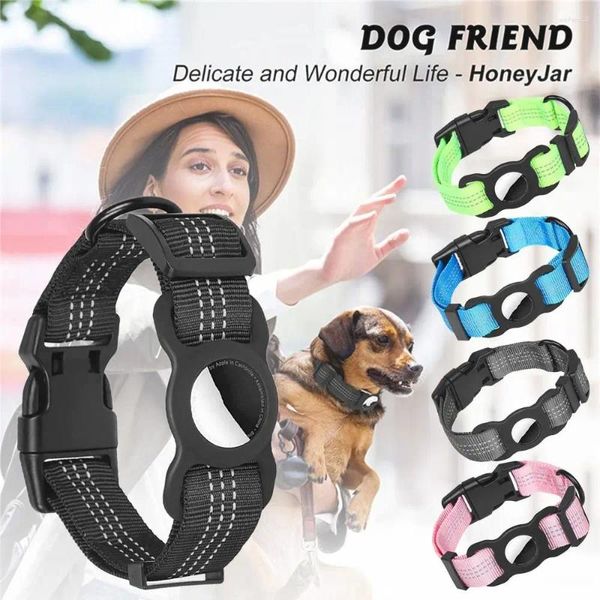 Dog Apparel Nylon Segurança Anti-Perdida Tracker Protetor Collar Posicionamento Reflexivo Pet para Collaras Airtag