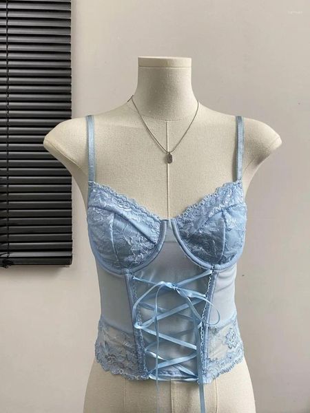 Tanques femininos Miiiiix Moda coreana azul sexy Sexy Camisole Top 2024 Summer Summer laydown Bra Bra Roupas femininas