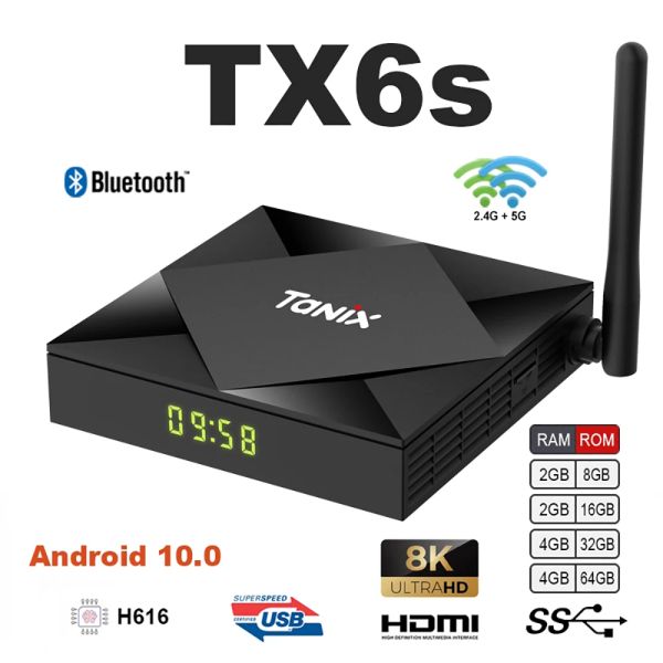 Box TX6S Android 10.0 Smart TV Box 4GB 64GB 2.4G/5G Duble WiFi AllWinner H616 Quad Core USB 3.0 BT4K Поддержка Google Player Set Top Top