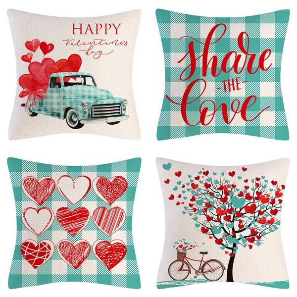 Kissenblue Plaid Truck Love Ballon Cover Dekorationen für Home Ornament Happy Jahr Weihnachtsdekor 2024