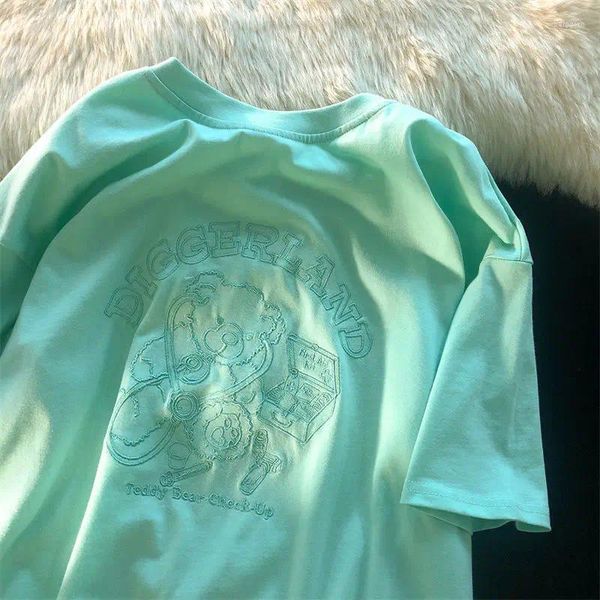 Damen T-Shirts süße Minze Minze Grüne Teddybär Kurzarm T-Shirt für Frauen Retro Sommermodentrend lässig Comfy Paar Top Y2K Harajuku