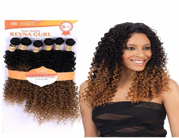 Целые длинные натуральные кудрявые синтетические растяжения шьем в волосах 6bundles Kinky Curly Synthetic Haircles Reyna Culrs Hair 19915399