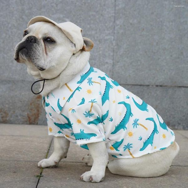 Vestuário para cães animais de estimação, ele bugs lutando com roupas primavera e verão gordo casual casual camisa pequena vento da floresta tropical