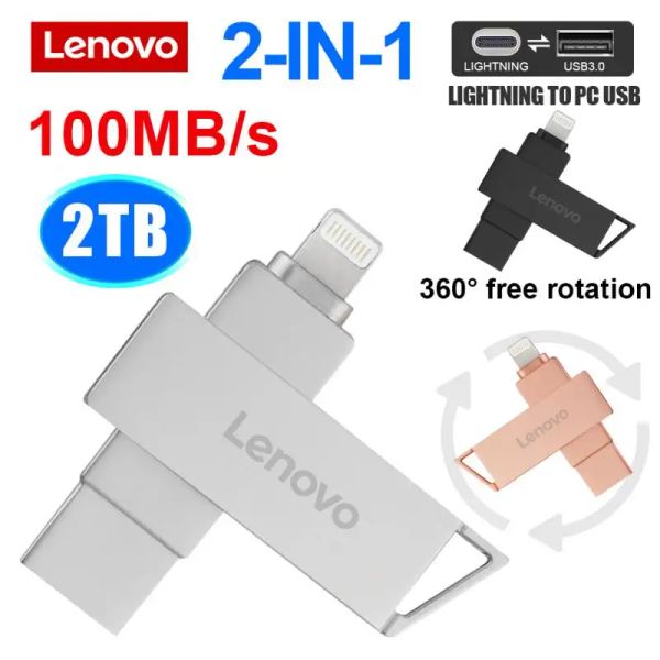 Droni Lenovo New Metal USB 3.0 Flash Drive 2 in 1 normale USB Pendrive Lightning OTG USB 3.0 Pen Drive Gift per iPhone 8/14 Drone PC