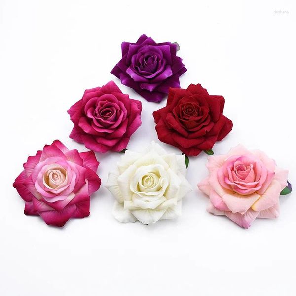 Flores decorativas 50pcs 10cm Big Roses Artificial Flower Home Decoração de Christmas Wreaths Wedding Acessórios de noiva Clearnce Headwear