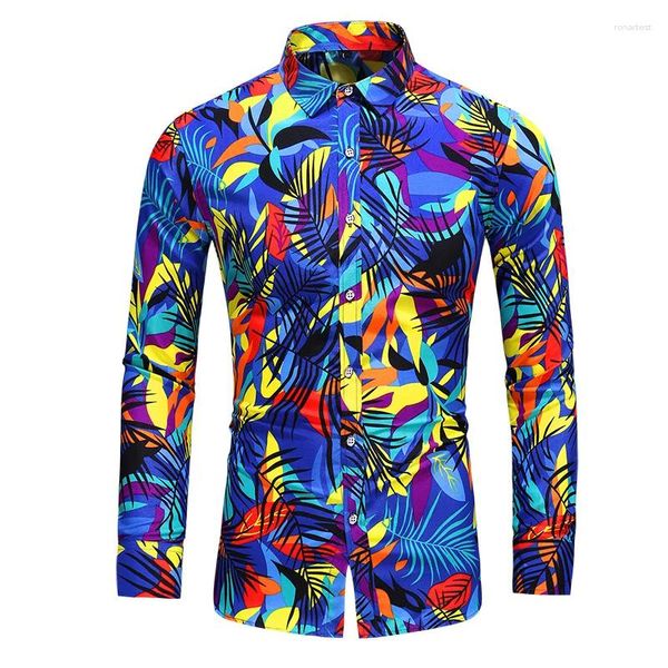 Herren lässige Shirts Plus Size 6xl 7xl Langarm gedruckter Herren Mode Button Down Social Hawaiian Blumenhemd Nachtclub