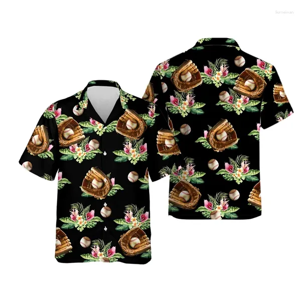 Herren lässige Hemden Modebaseball 3D gedruckt für Männer Kleidung Softball Beach Hemd Ball Sport Lapel Bluse Urlaub Hawaiianische Blusen