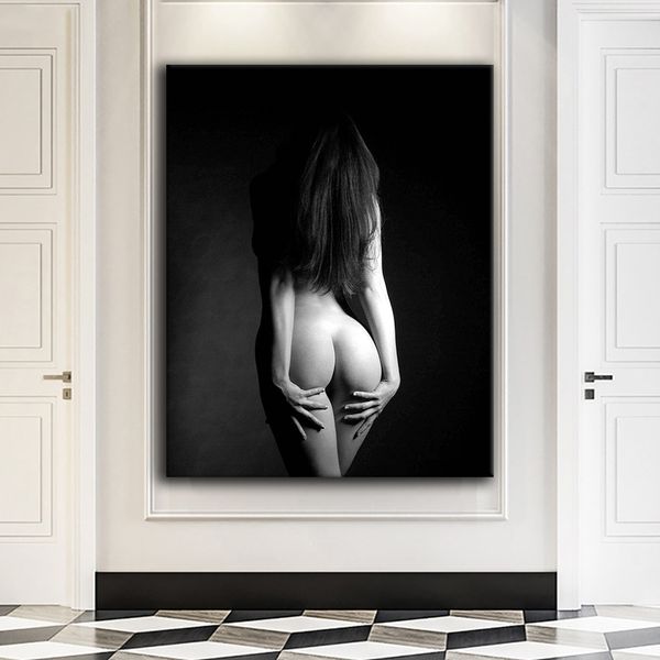 Minina nua sexy da parede de parede de parede preto e branco pintando moderno nude de arte impressão impressão de parede para quarto decoração de quarto de sala decoração