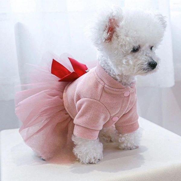 Abbigliamento per cani abbigliamento per animali domestici autunno inverno gatto caldo piccolo e di medie dimensioni cucciolo beige petto schiena vestito da principessa carino