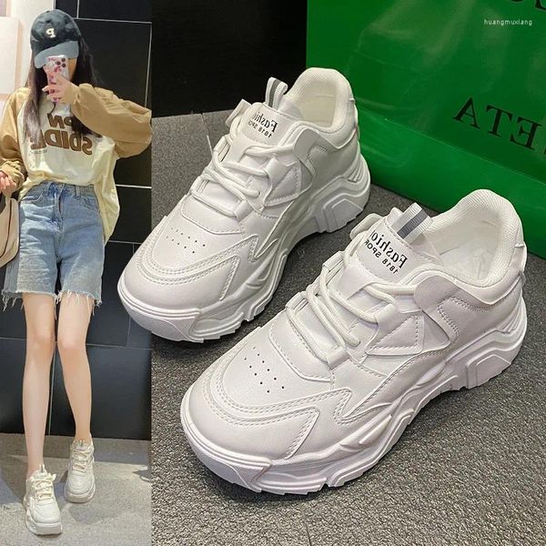 Sapatos casuais Autumn feminino Little White 2024 Renda versátil Up Sports Dad Shoe Sneakers Zapatos para Mujeres Tennis