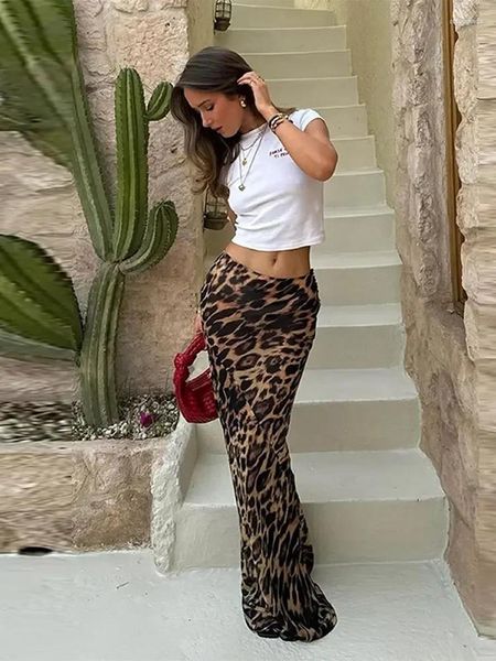 Skirts Street Leopard Long Women Women Sexy Slim Hip Pacchetto a bassa gonna femmina 2024 Summer Club Zippers Lady Vintage