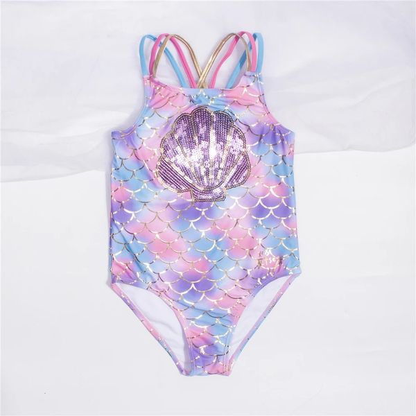 3-14 anni Girls Kids Swimsuit Commoidery Children Girl One Piece Swimwear Scade Fishscale Abito da spiaggia Monokini A306 240412