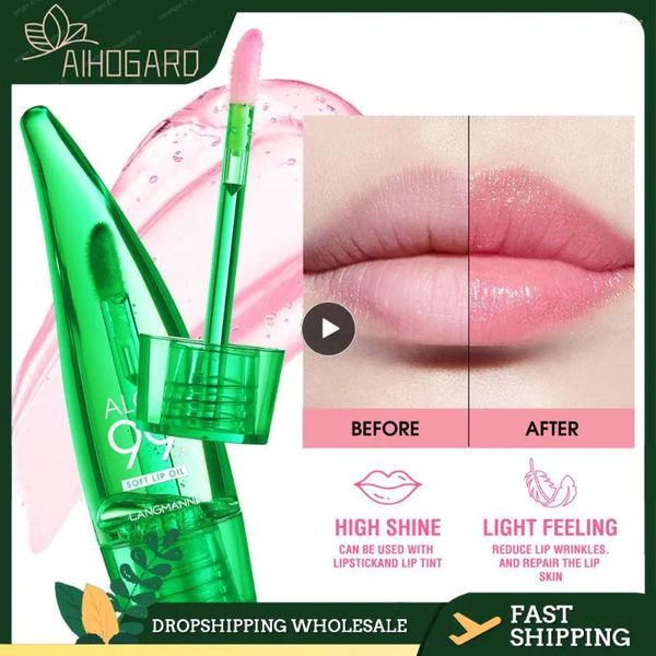 Lip Gloss Aloe Oil lindert Feuchtigkeitsspenstverblassen Wasserleuchten Silikonbürsten Kopf Koreanisch süßes Make -up