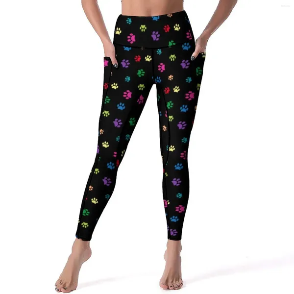 Pantaloni attivi graziosi zampe di cani leggings stampato colorato push up yoga estetico gambe allungamento femminile fitness che correva collant sportivi