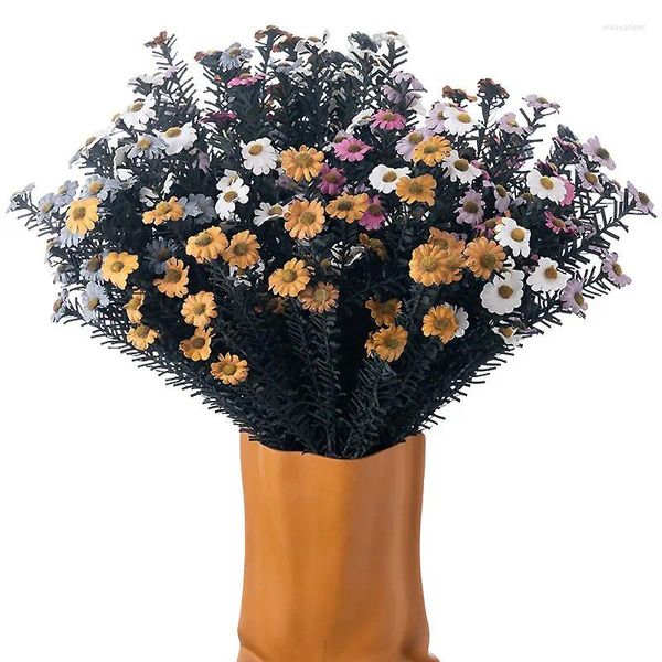 Flores decorativas Flor artificial de margarida branca 7 cabeçouros de seda de seda Fake Bouquet Diy Home Garden Party Wedding Decoration