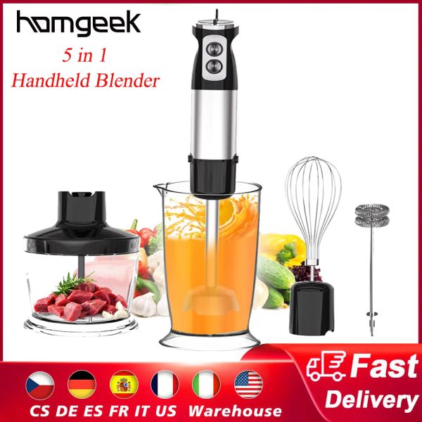 Blender Homgeek Electric Hand Blender Portable 1000W 6speeds 4IN1 Погружение Блендера из нержавеющей стали.