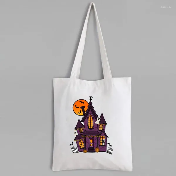 Borse per la spesa TOTE BAM HOUSTED CUSTICHE CUSTIME con tela di zucca di Halloween Reusibile geometrica