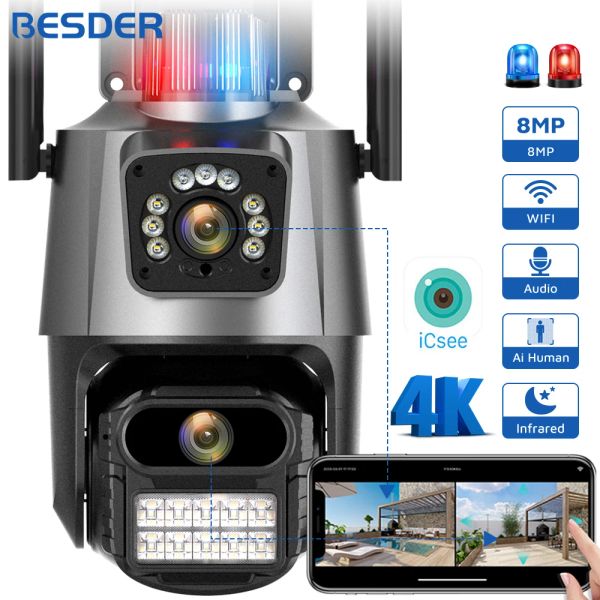 Lens Besder 8MP PTZ Wifi Camera con doppia schermata Night Vision Night Vision Outdoor 4MP Security IP Camera CCTV Sorveglianza Camera ICSEE APP