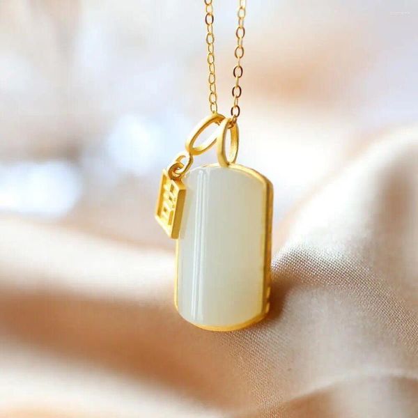 Pendenti in argento intarsiatura naturale hetin giada marchio wousi ji word collana a ciondolo collana cinese retrò gioielli da donna retrò