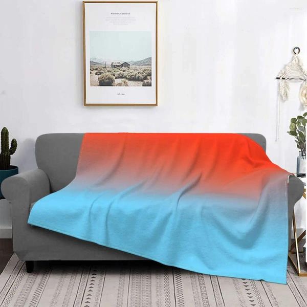 Decken moderne Töne Ombre Orange Rot und Himmelblau Decken Gradient Bunte Plüsch dünner Wurf für Büroquilt