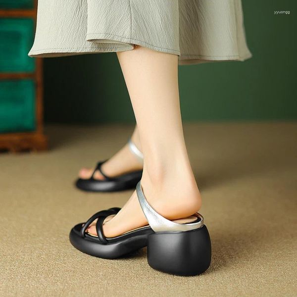 Scarpe eleganti enormi comfort - testa rotonda testa spessa sandali a punta aperta per le donne 2024 pendolare per il tempo libero estivo