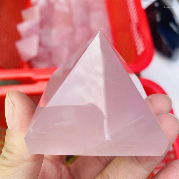 Figurine decorative in quarzo rosa naturale piramide pietra cristallo feng shui cure