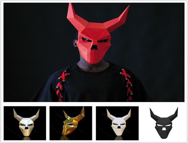 3d Corner Skull Devil Devil Paper Maske Maske DIY Männlich Ganzes Gesicht Horror Halloween Pack Party Make -up Home Dekoration Accessoires Y203117382