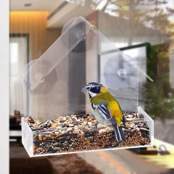 Andere Vogelversorgungen Naturausrüstungsfenster Feeder transparent Dreieck Haus Form Saugnaspekte Birdhaus Adsorptionstyp Käfigfuttermittel