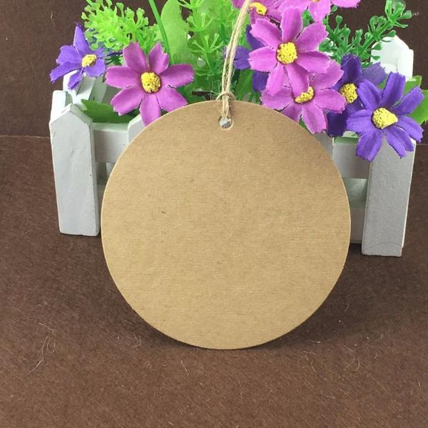 Decoração de festa 200pcs/lote dia 10cm Round Blank Kraft Tags com Strings de 200pcs Papel Brown Hang Hang Wedding