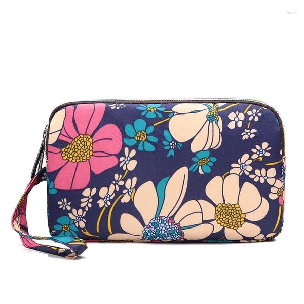 Brieftaschen Mode Blumendruck Leinwand Münzgrundstück Frauen Langer Brieftasche Telefontasche tragbare Reißverschlüsse kleiner Handtaschen Make -up -Kartenhalter