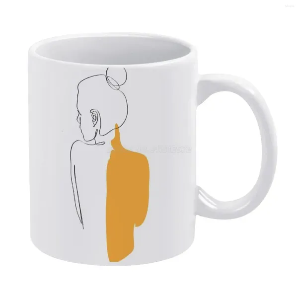 Tassen minimalistische gelbe Frau weißer Becher Keramik kreativ glückliche moderne Trendstil One Line Womens
