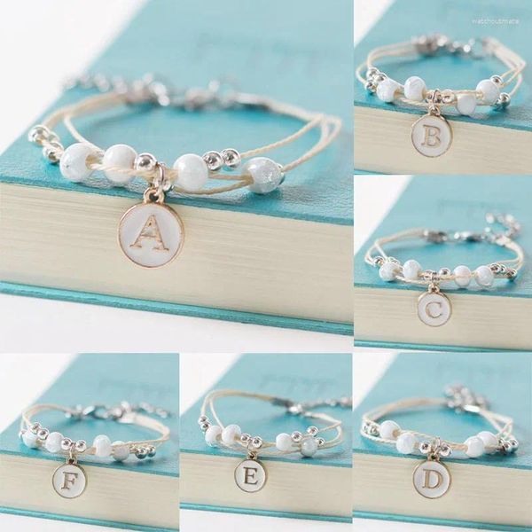 Charm Bracelets Mode Keramik Perlen Brief Armband für Frauen A-Z Alphabet Anfänglicher Name geflochtener Mädchen Geburtstag Schmuck