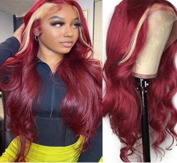 ISHOW 1430inch Yeni Skunk Stripe Wig 99J Burgundy Sarışın HD Dantel Ön Peruk İnsan Saç Perukları 13x4 13x6 5x5 4x4 Düz Vücut Headban9105695