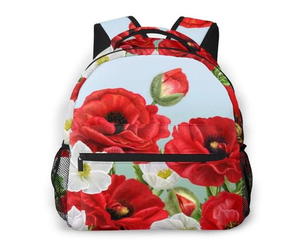 Backpack Mountaineering Border floreale Poppies rosso fiori e sacchetti di spalle anemoni bianchi Nackpacks5990944