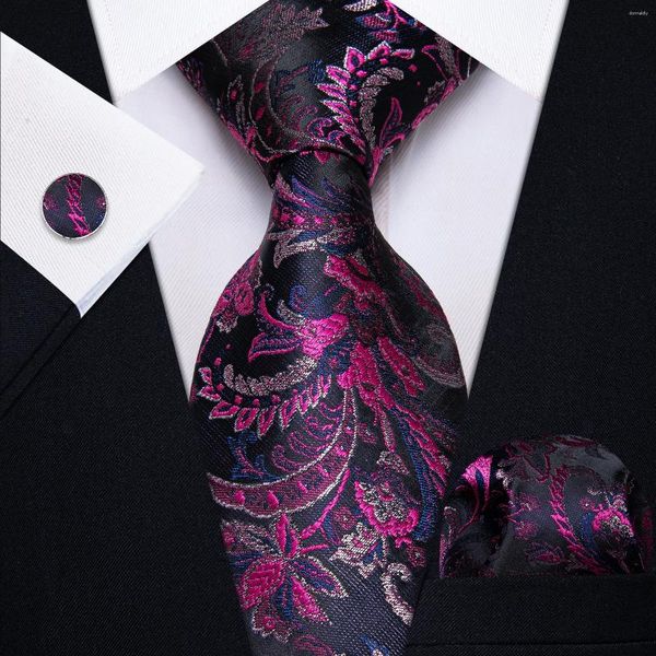 Bogenkamms kausale lila schwarze Blumenblumen Luxus -Männer Krawatte für Bräutigam Hochzeitsgeschäft Tuxedo Accessoire Modekrawatte Pocket Square Manschettenknöpfe