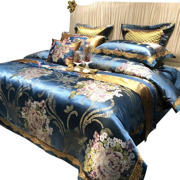 Bedding Define Luxury High Precision Brocade de quatro peças Tribute Silk Jacquard Bordado de algodão de longo gramado de dez peças