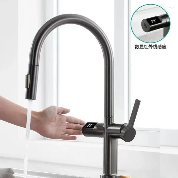 Rubinetti da cucina flessibili i beccini delle merci per bronzo termostatico termostato lavello del rubinetto risparmiatore di acqua nera senza touchless