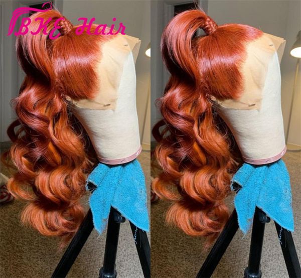 Long Wavy auburn laranja perucas de cores naturais renda frontal de cabelo humano para mulheres resistentes ao calor Cosplay synthet3369432