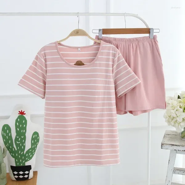 Coppia di abbigliamento da casa set di pigiama set a righe top a due pezzi e pantaloncini in pigiama per donne abiti estivi primaverili a manica corta blu rosa grigio