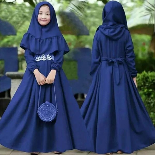 Etnik Giyim Müslüman Çocuk Kız Hicap Elbise Abaya 2 Parça Set İslam Çocuk Eid Ramazan Dua Burka Arap Khimar Başkars Niqab Robe