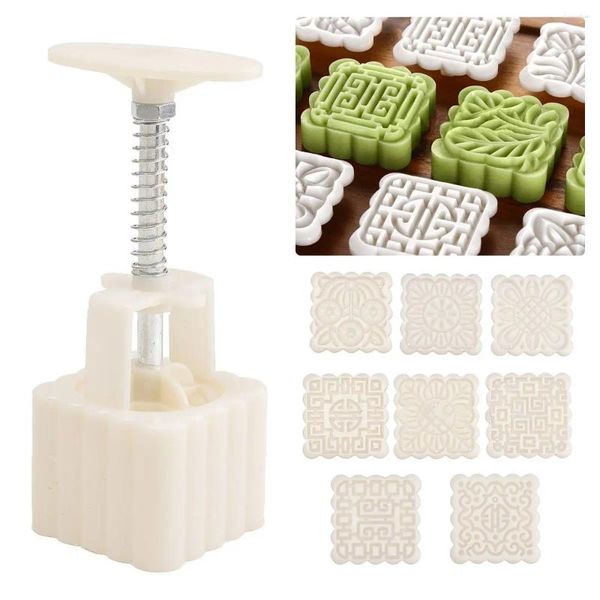 Moldes de cozimento JX-LCLYL Square MoonCake Diy Moldes Biscoit Bolo Mold Gadget com 8 selos