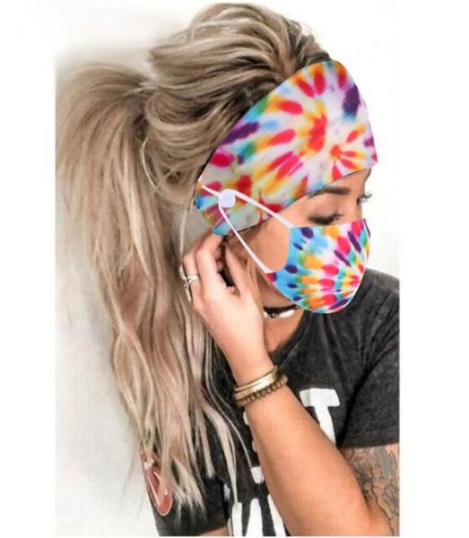 Mulheres bandana e máscara facial Dyes Tie Dyes Acessórios para cabelos Banda de cabeça com máscaras Botão para esporte YOGA5381039